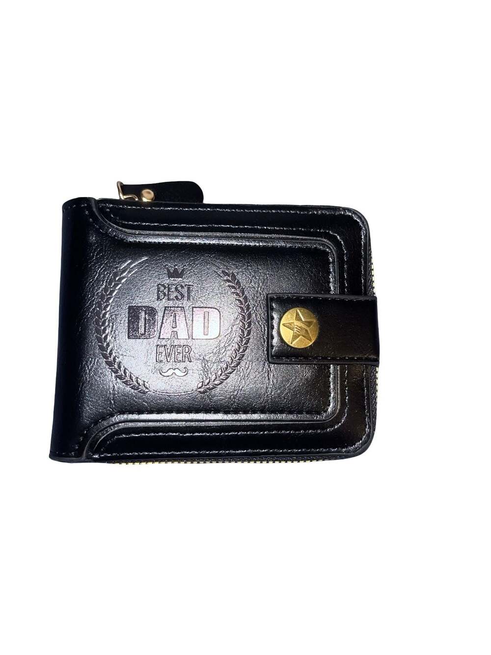 Best Dad Ever Embossed Black Faux Leather Bifold Zipper Wallet